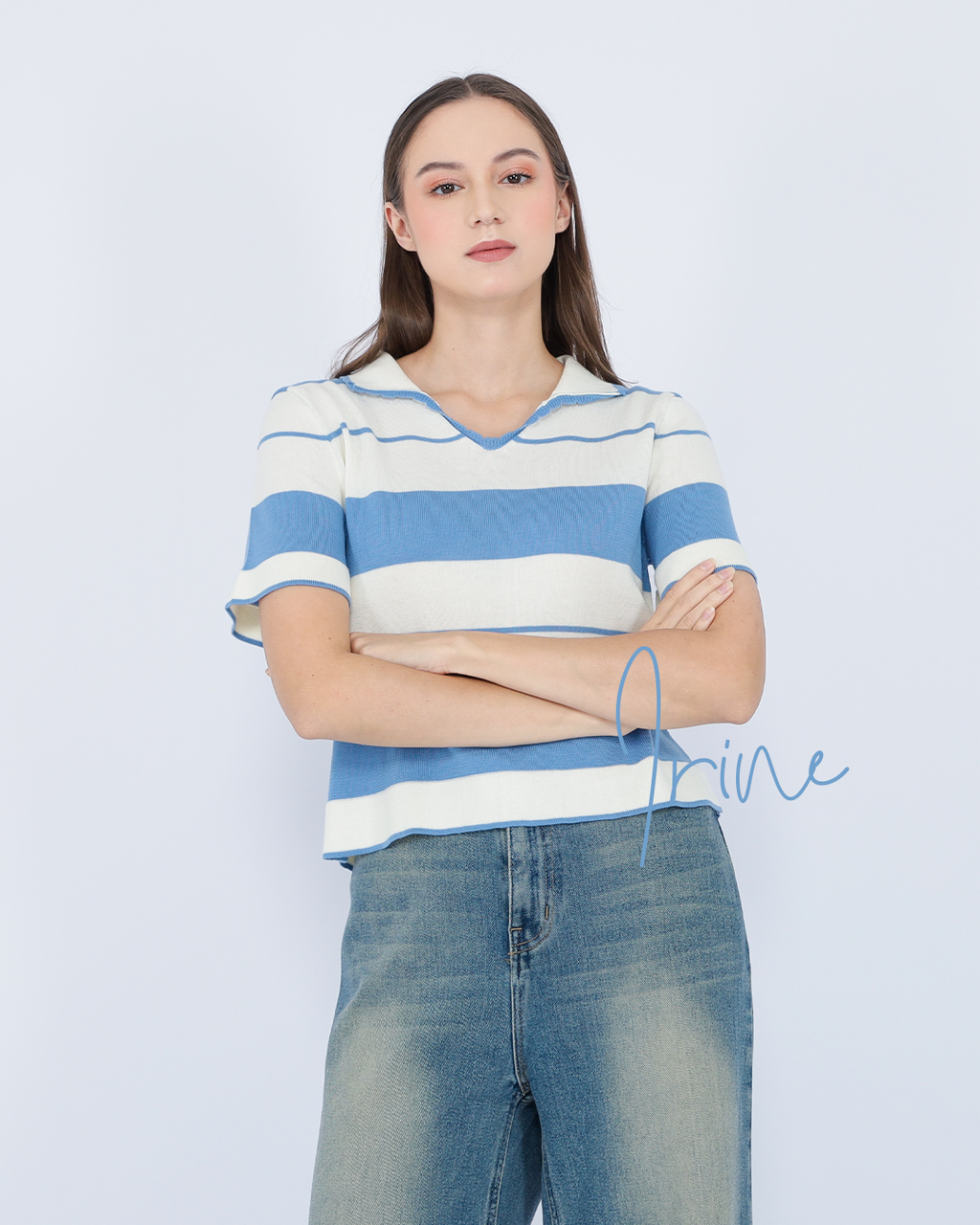 Irine Stripe Collar Knit Top – Casual Chic Shirt