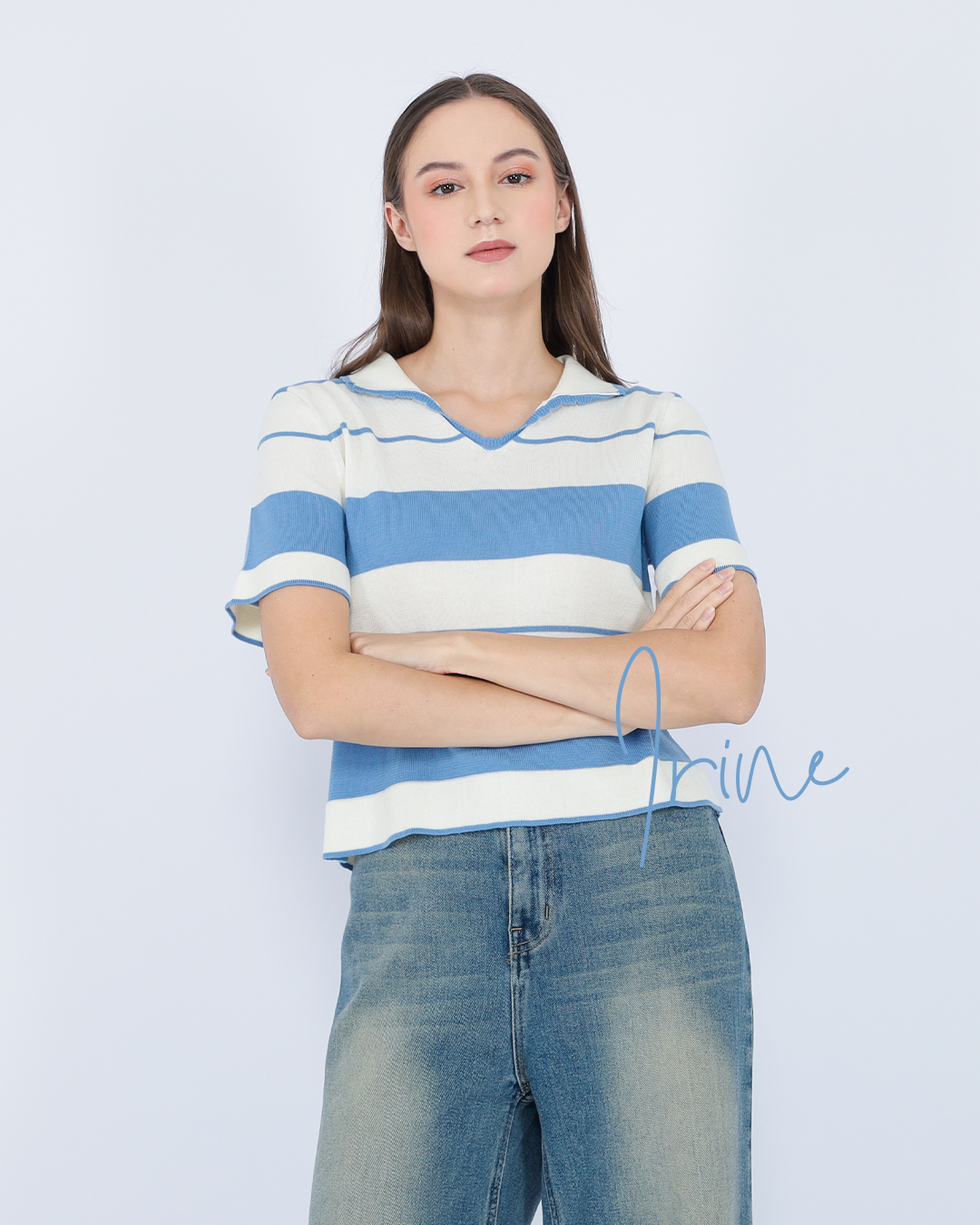 Irine Stripe Collar Knit Top – Casual Chic Shirt
