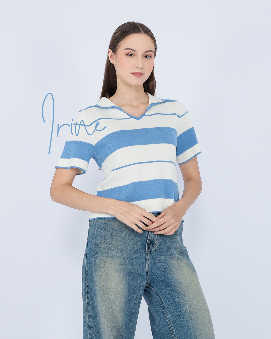 Irine Stripe Collar Knit Top – Casual Chic Shirt