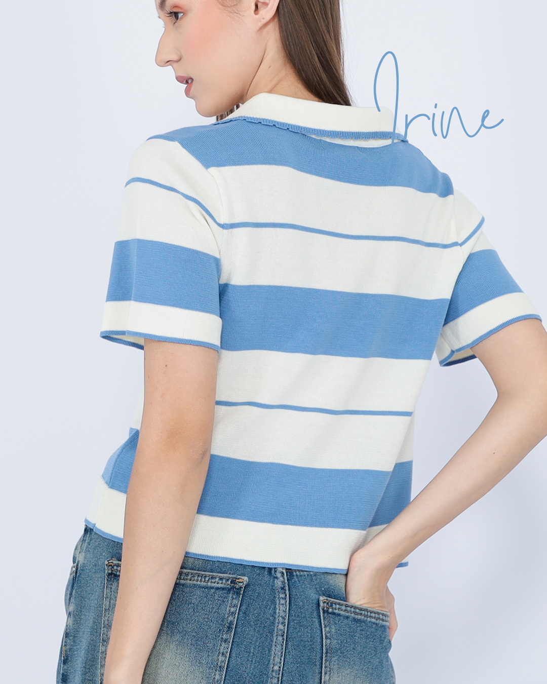 Irine Stripe Collar Knit Top – Casual Chic Shirt