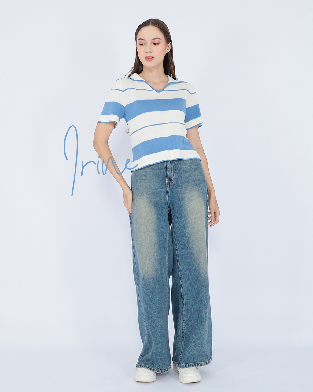 Irine Stripe Collar Knit Top – Casual Chic Shirt