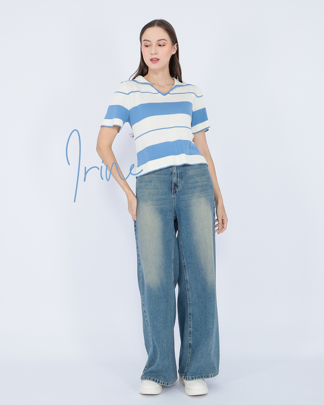 Irine Stripe Collar Knit Top – Casual Chic Shirt