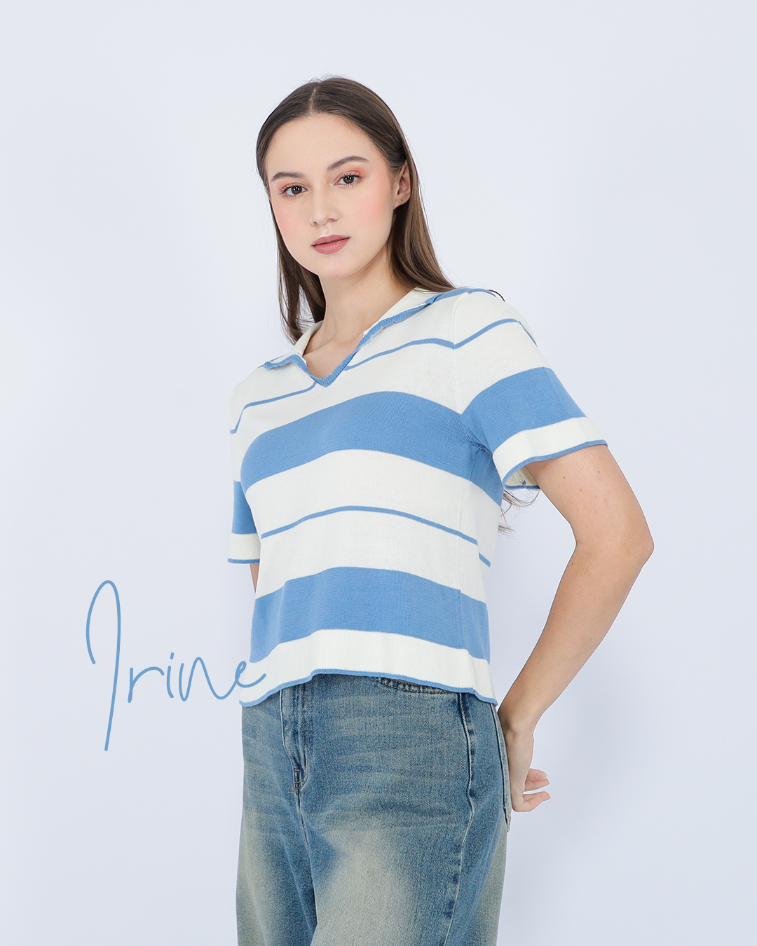 Irine Stripe Collar Knit Top – Casual Chic Shirt
