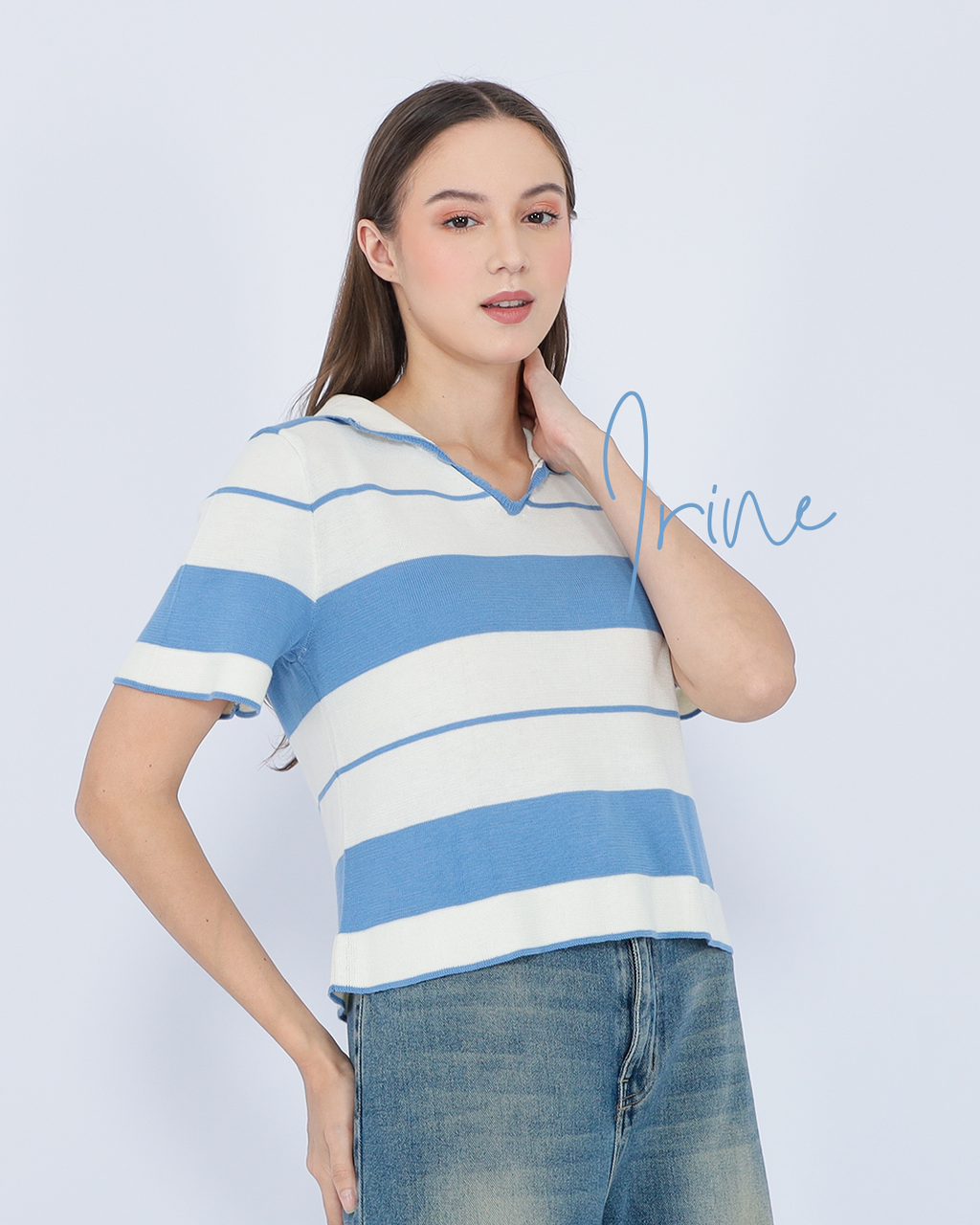 Irine Stripe Collar Knit Top – Casual Chic Shirt