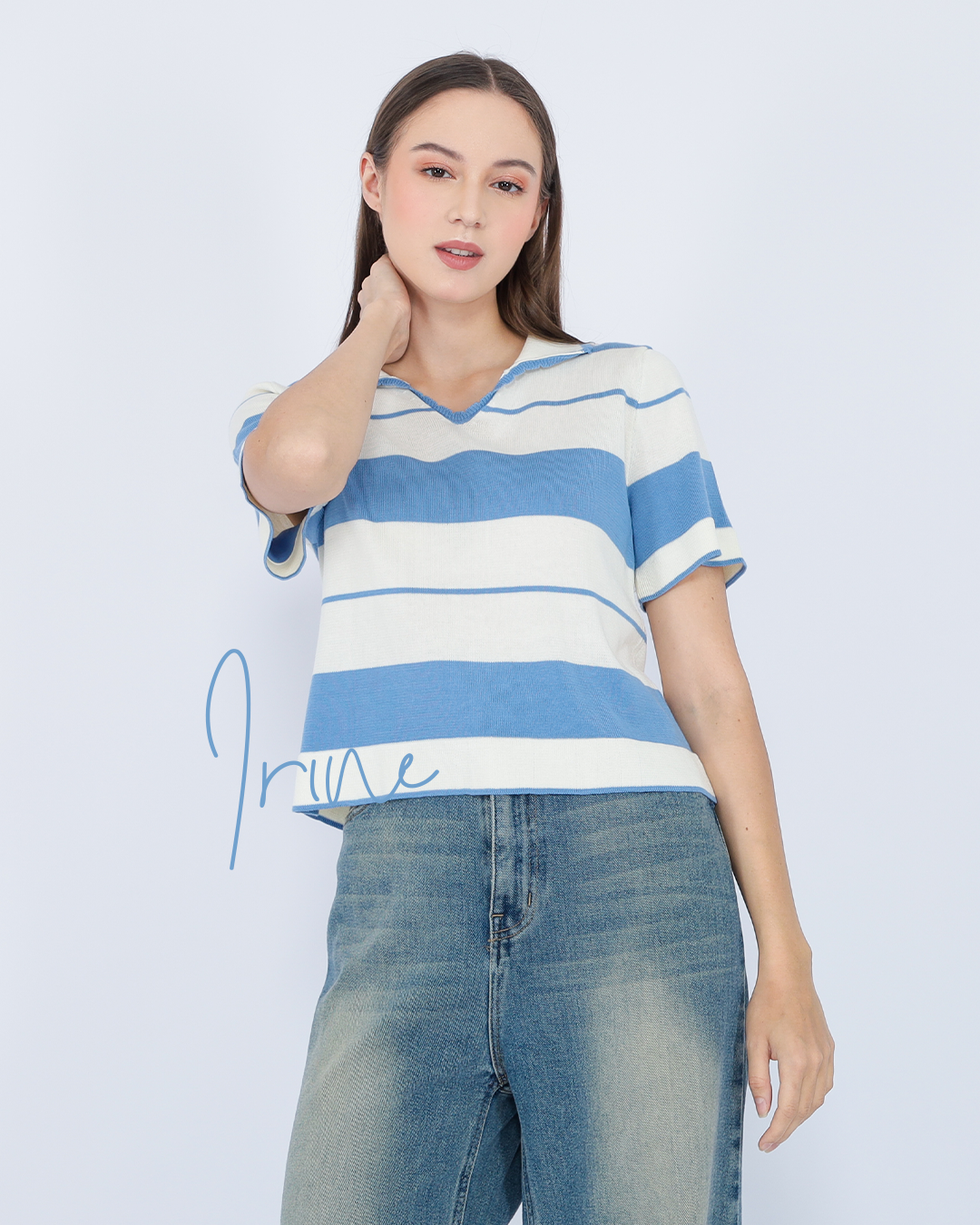 Irine Stripe Collar Knit Top – Casual Chic Shirt