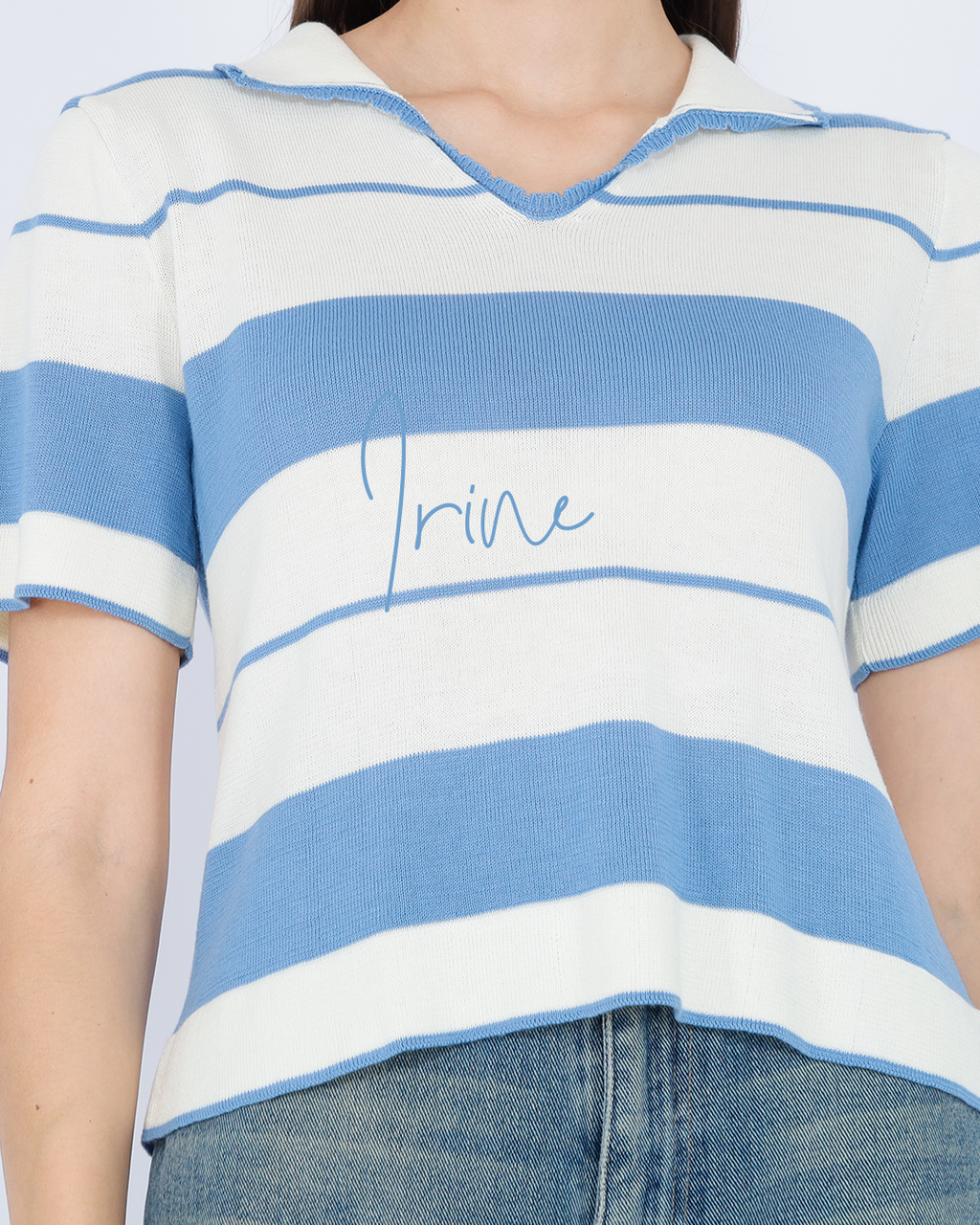 Irine Stripe Collar Knit Top – Casual Chic Shirt