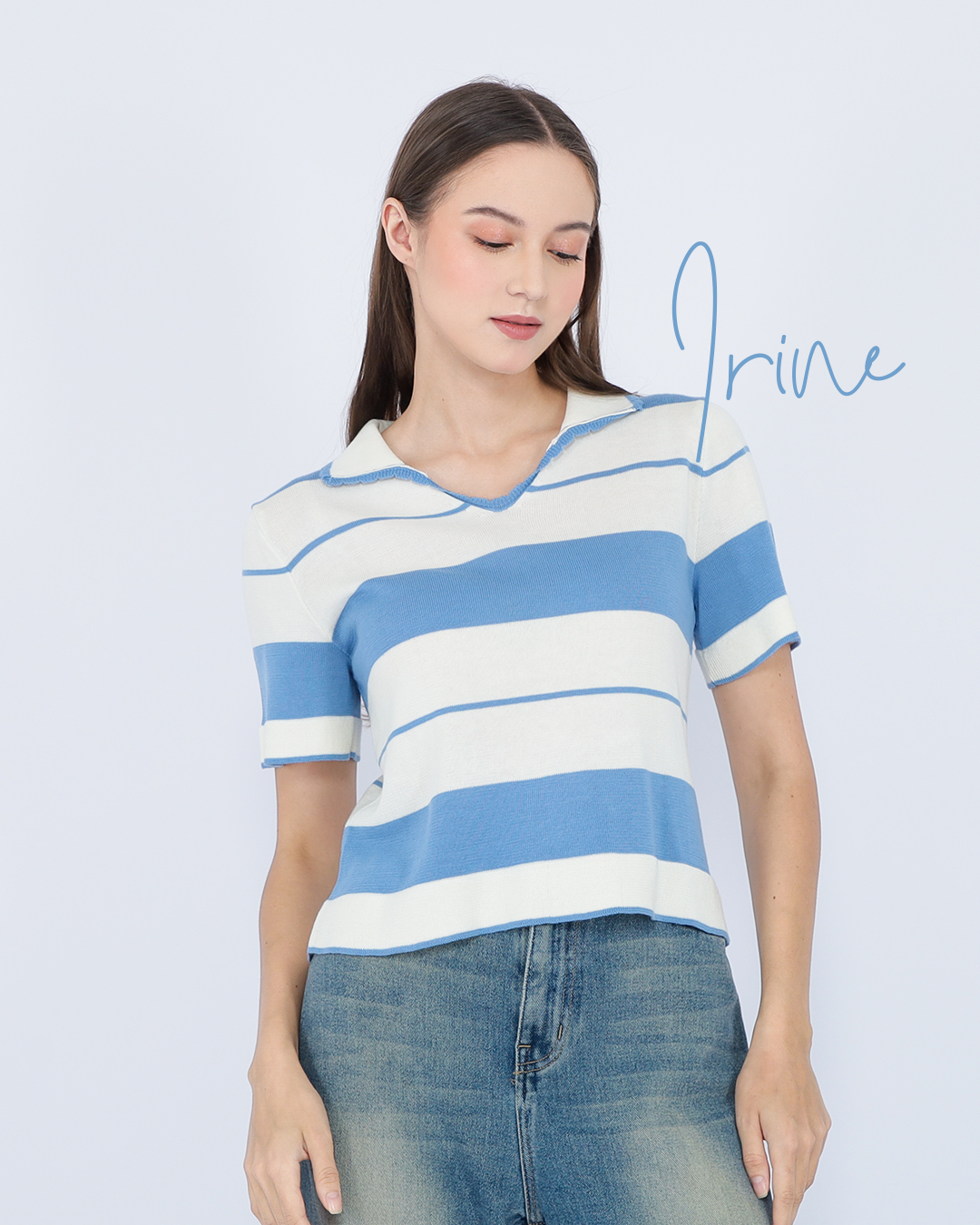 Irine Stripe Collar Knit Top – Casual Chic Shirt