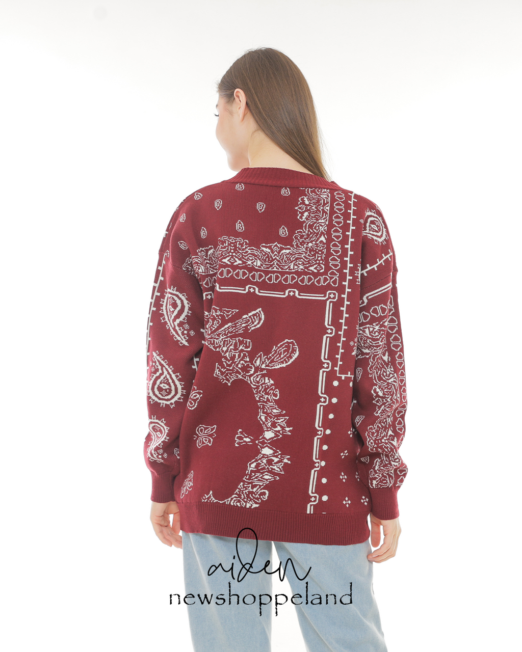 Aiden Paisley Patch Knit Cardigan Oversize