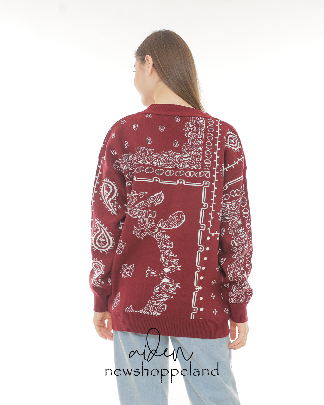 Aiden Paisley Patch Knit Cardigan Oversize