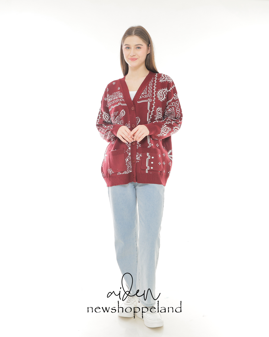 Aiden Paisley Patch Knit Cardigan Oversize