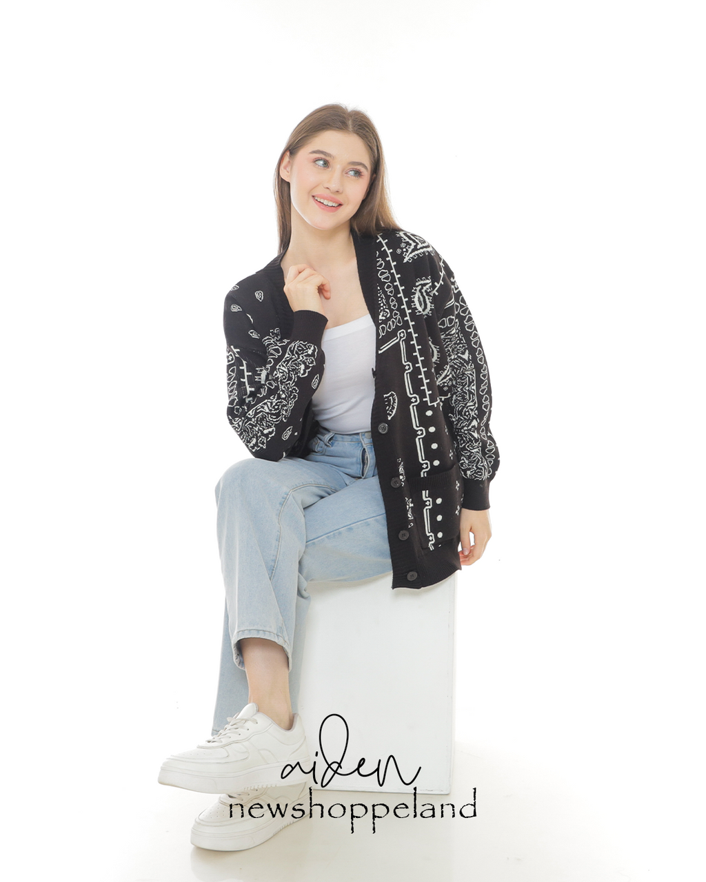 Aiden Paisley Patch Knit Cardigan Oversize