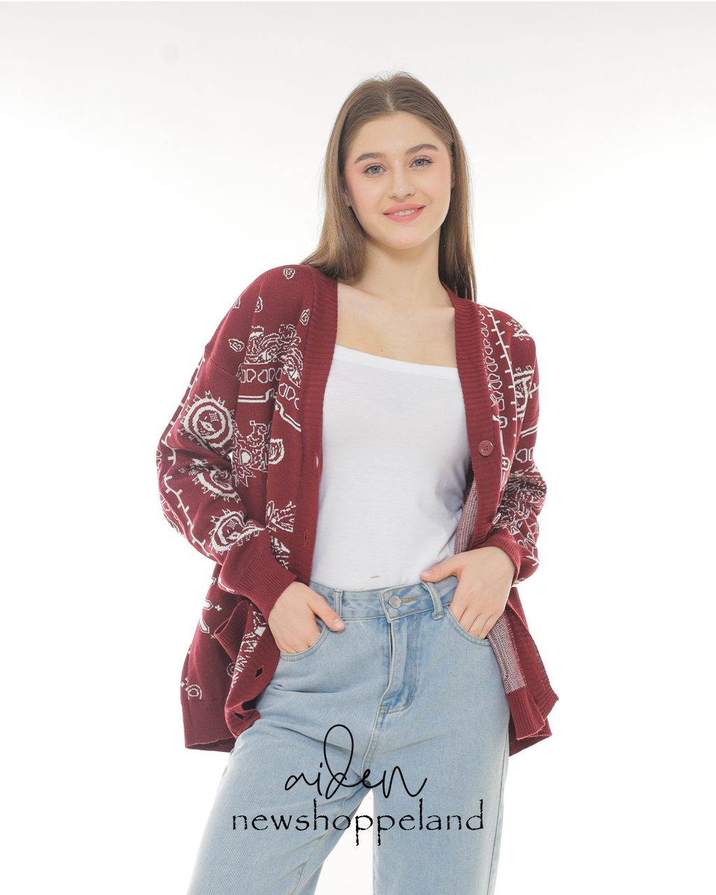 Aiden Paisley Patch Knit Cardigan Oversize