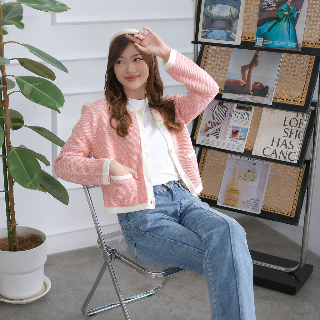 Agata Pocket Knit Crop Cardigan Premium Korean Style