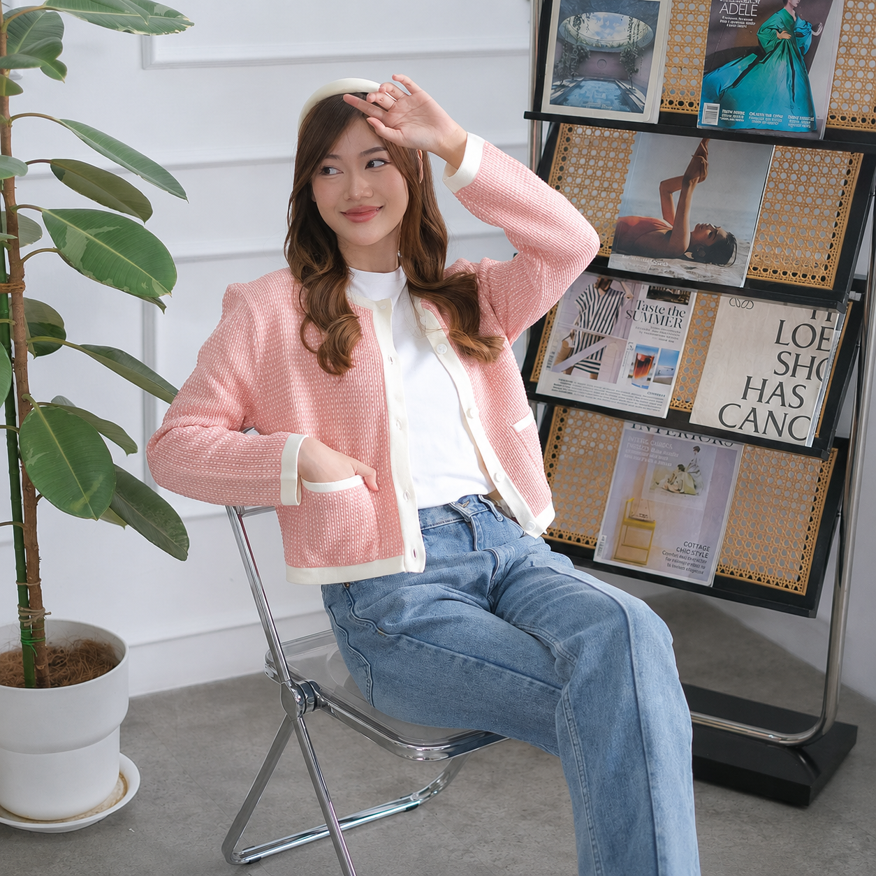Agata Pocket Knit Crop Cardigan Premium Korean Style