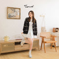 Nathan Grid Line Oversize Knit Cardigan Premium Korean Style