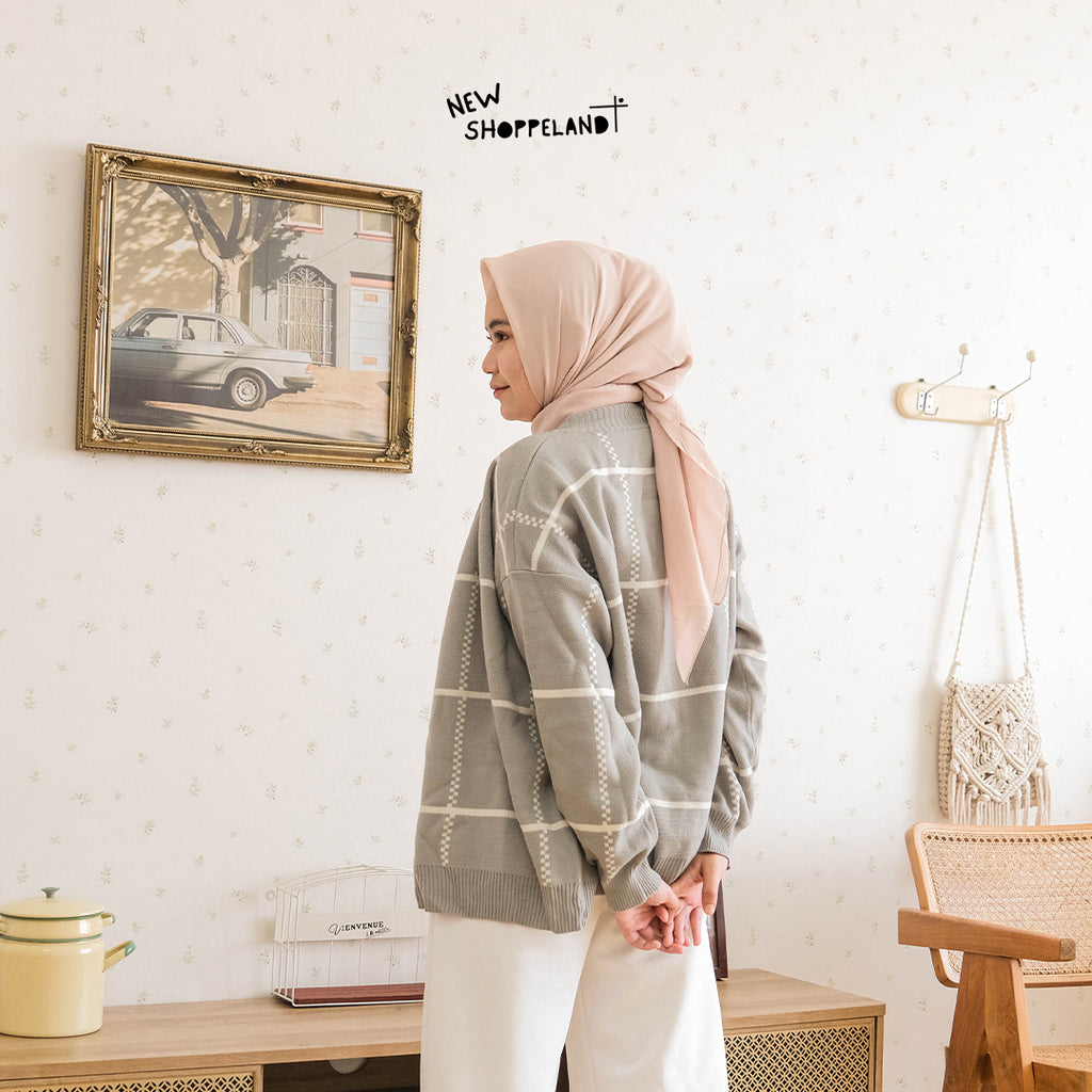 Nathan Grid Line Oversize Knit Cardigan Premium Korean Style