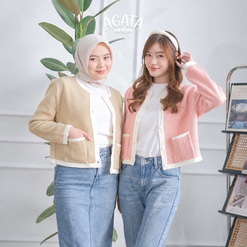 Agata Pocket Knit Crop Cardigan Premium Korean Style