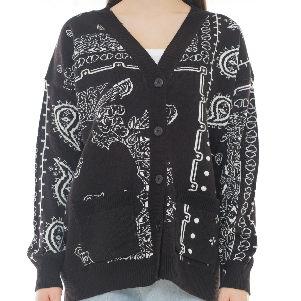 Aiden Paisley Patch Knit Cardigan Oversize Premium Unisex