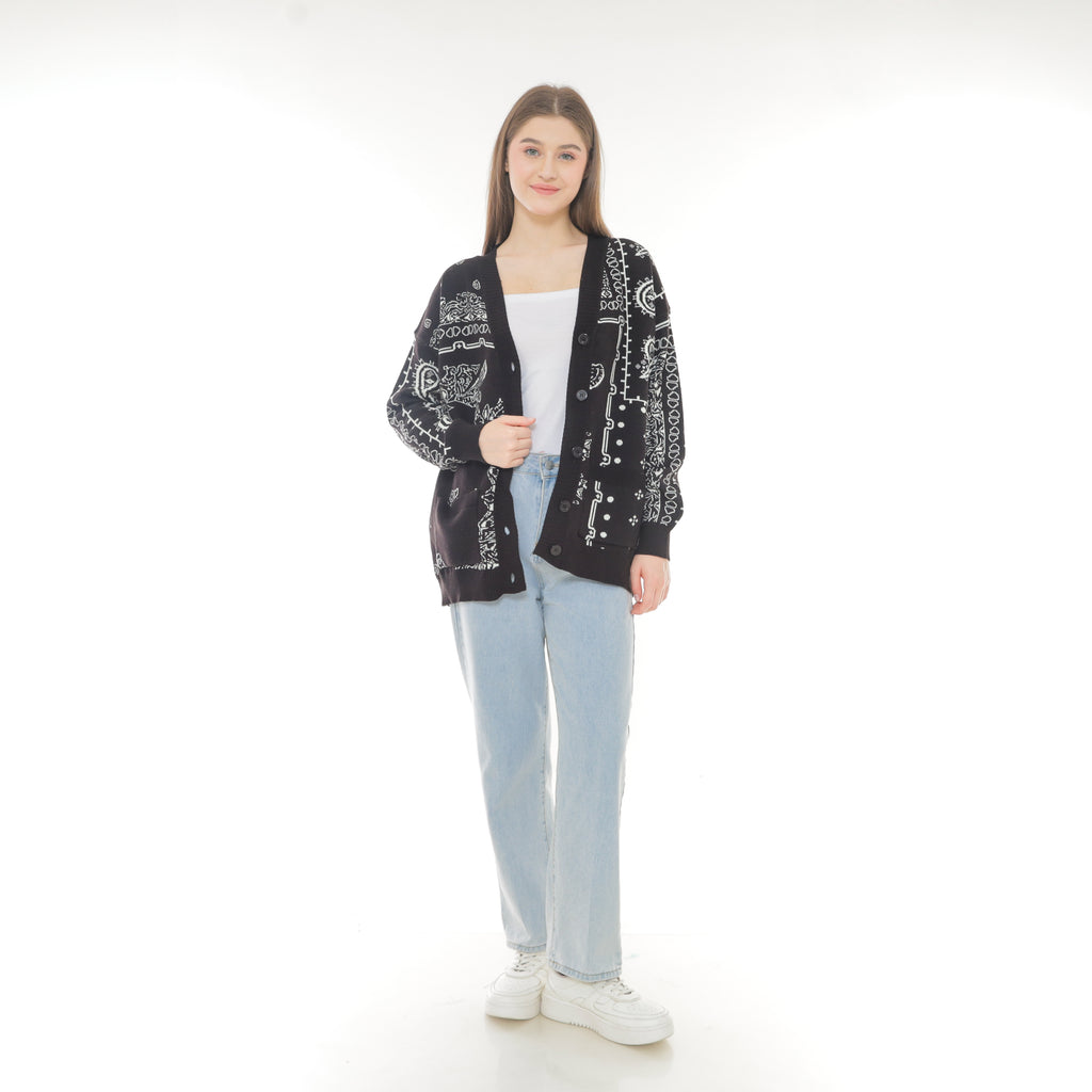 Aiden Paisley Patch Knit Cardigan Oversize Premium Unisex