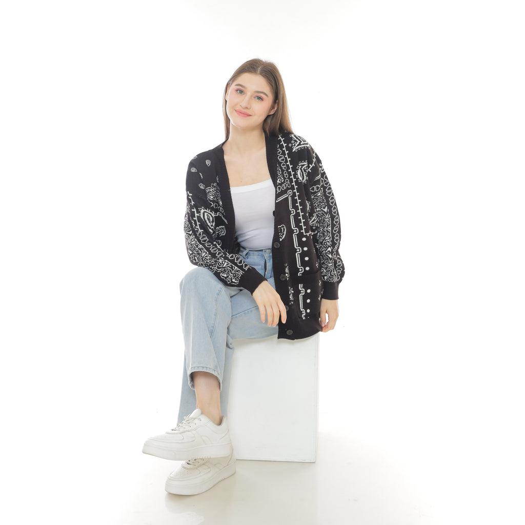 Aiden Paisley Patch Knit Cardigan Oversize Premium Unisex