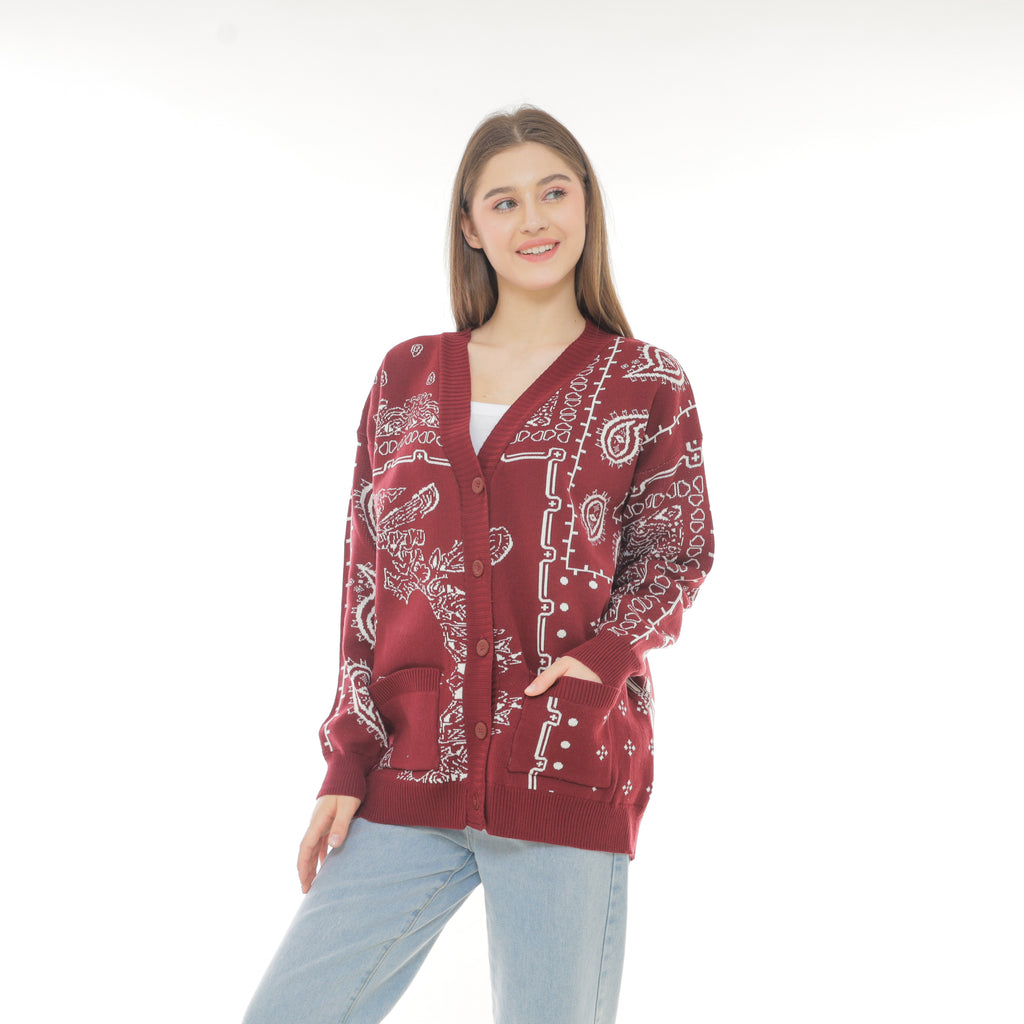 Aiden Paisley Patch Knit Cardigan Oversize Premium Unisex