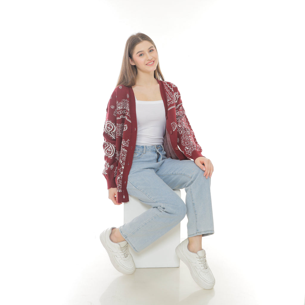 Aiden Paisley Patch Knit Cardigan Oversize Premium Unisex