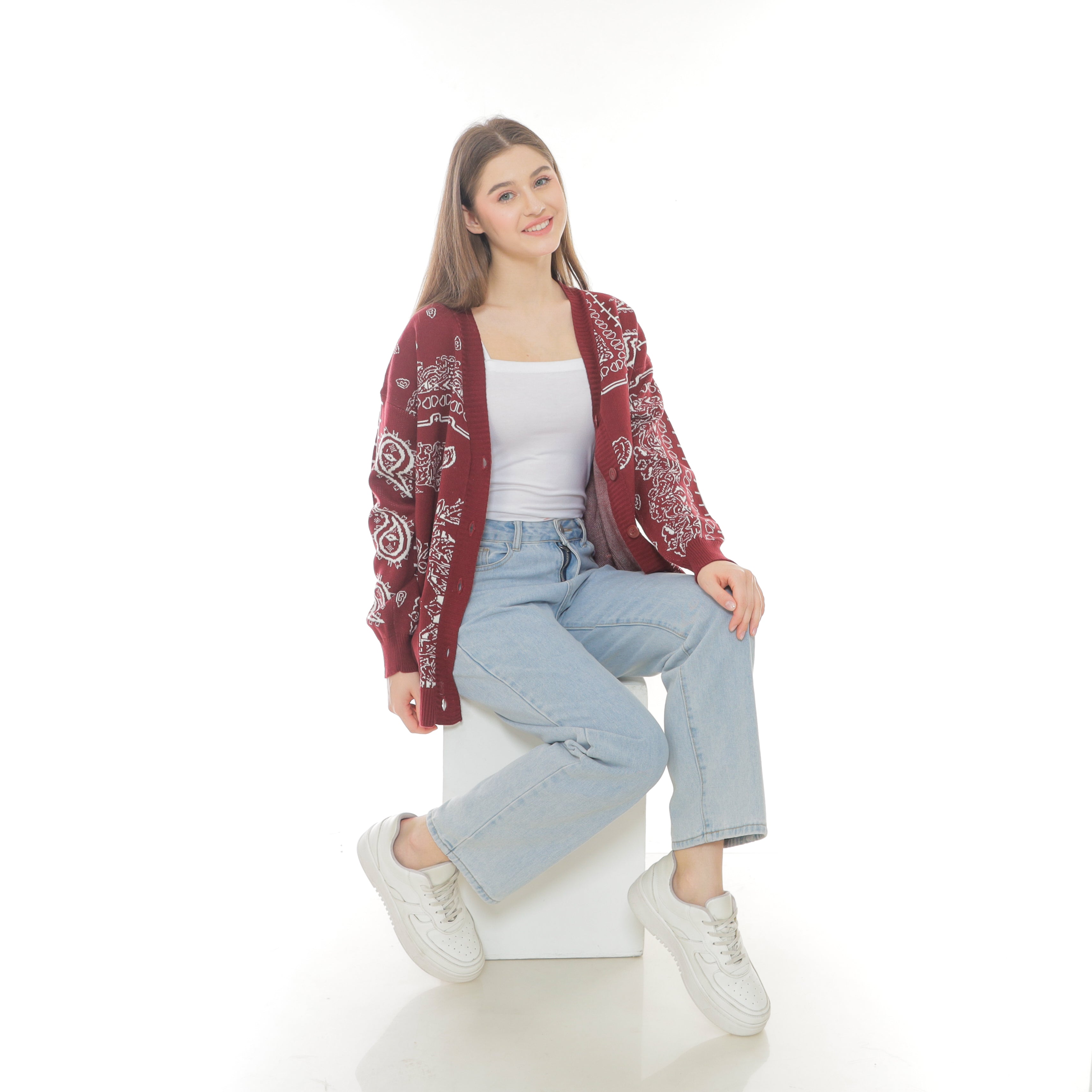 Aiden Paisley Patch Knit Cardigan Oversize Premium Unisex