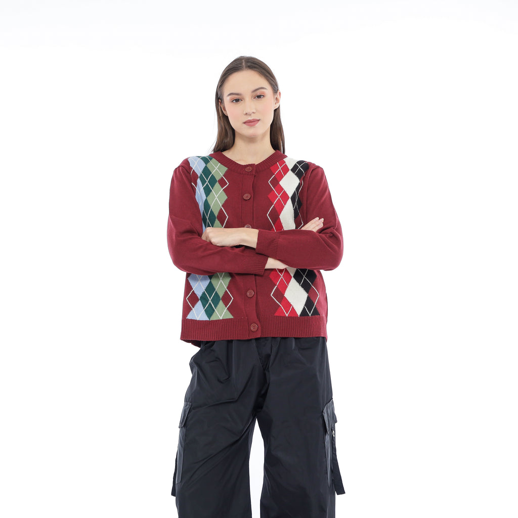 Elysia Argyle Knit Cardigan