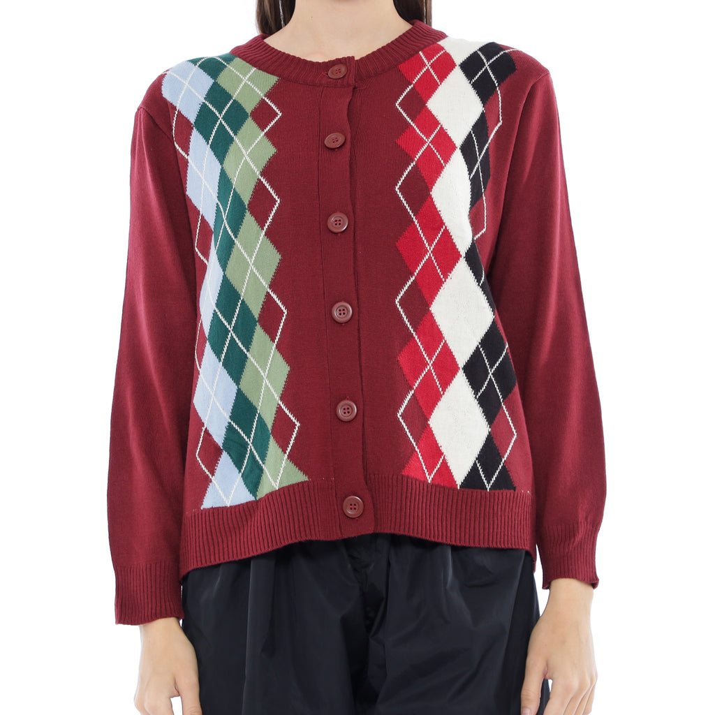 Elysia Argyle Knit Cardigan