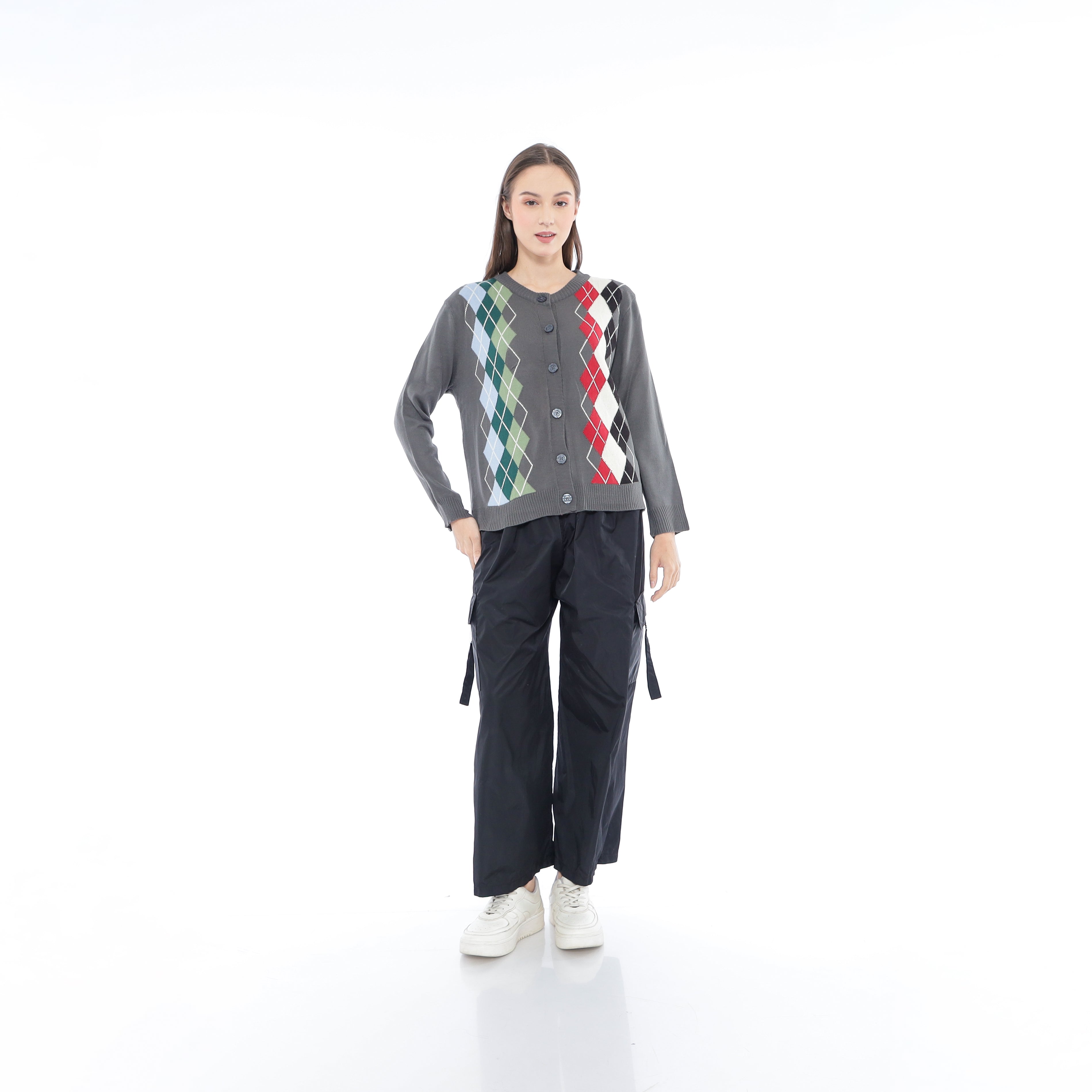 Elysia Argyle Knit Cardigan