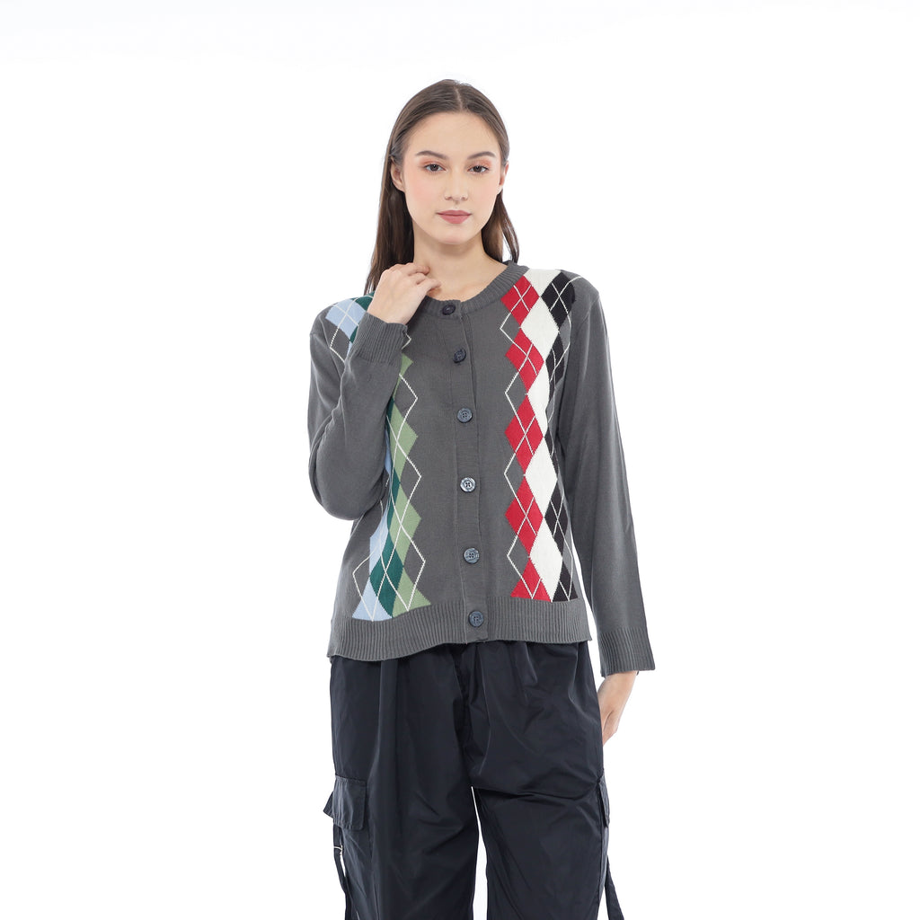 Elysia Argyle Knit Cardigan