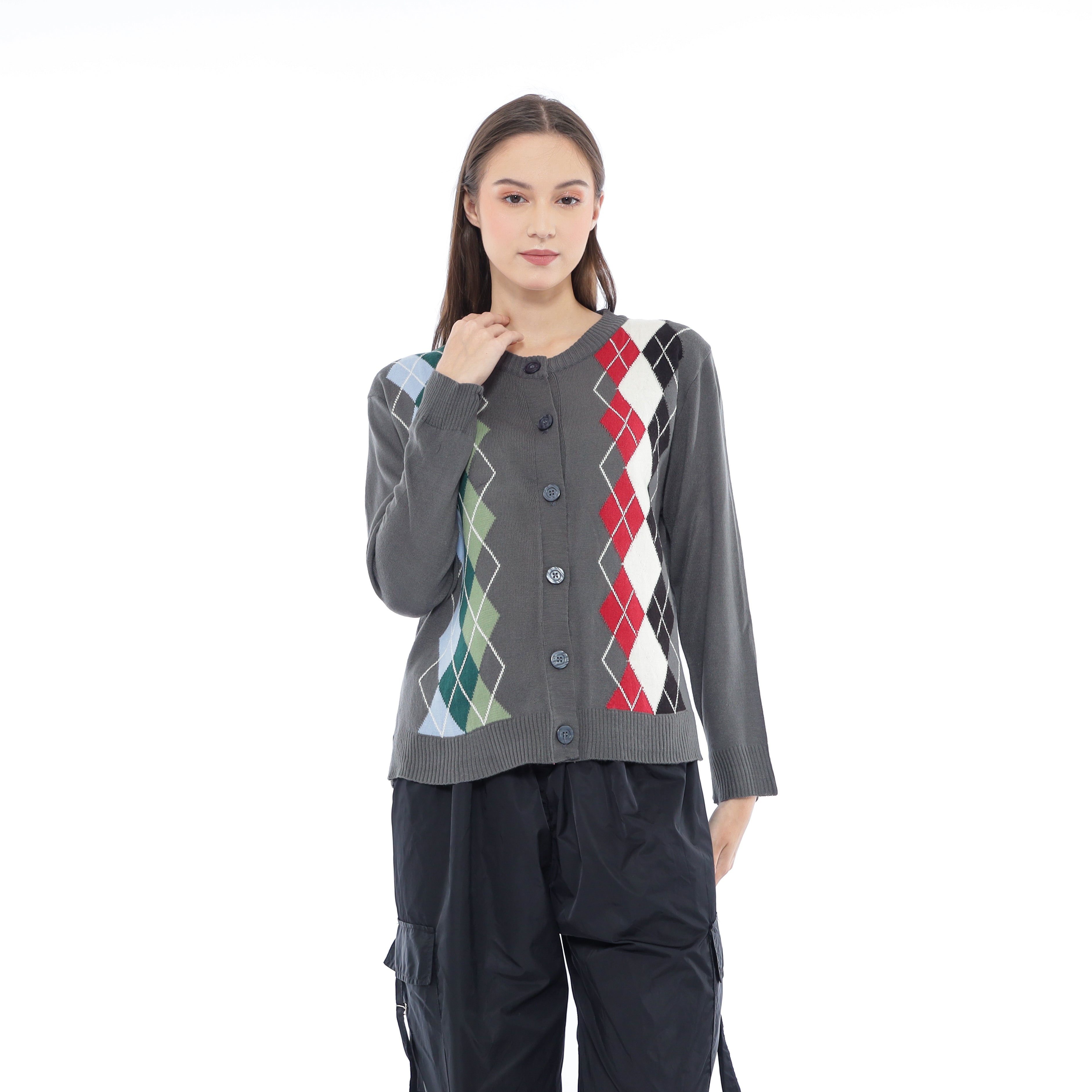 Elysia Argyle Knit Cardigan