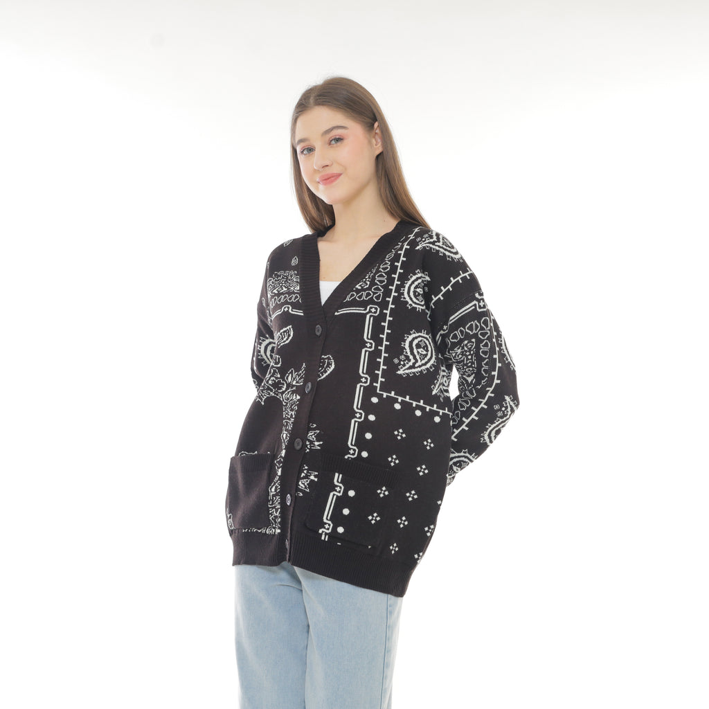 Aiden Paisley Patch Knit Cardigan Oversize Premium Unisex