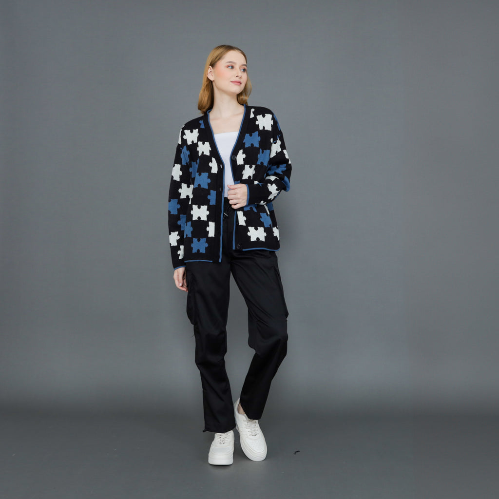 Jigsaw Mono Puzzle Cardigan Oversize Premium