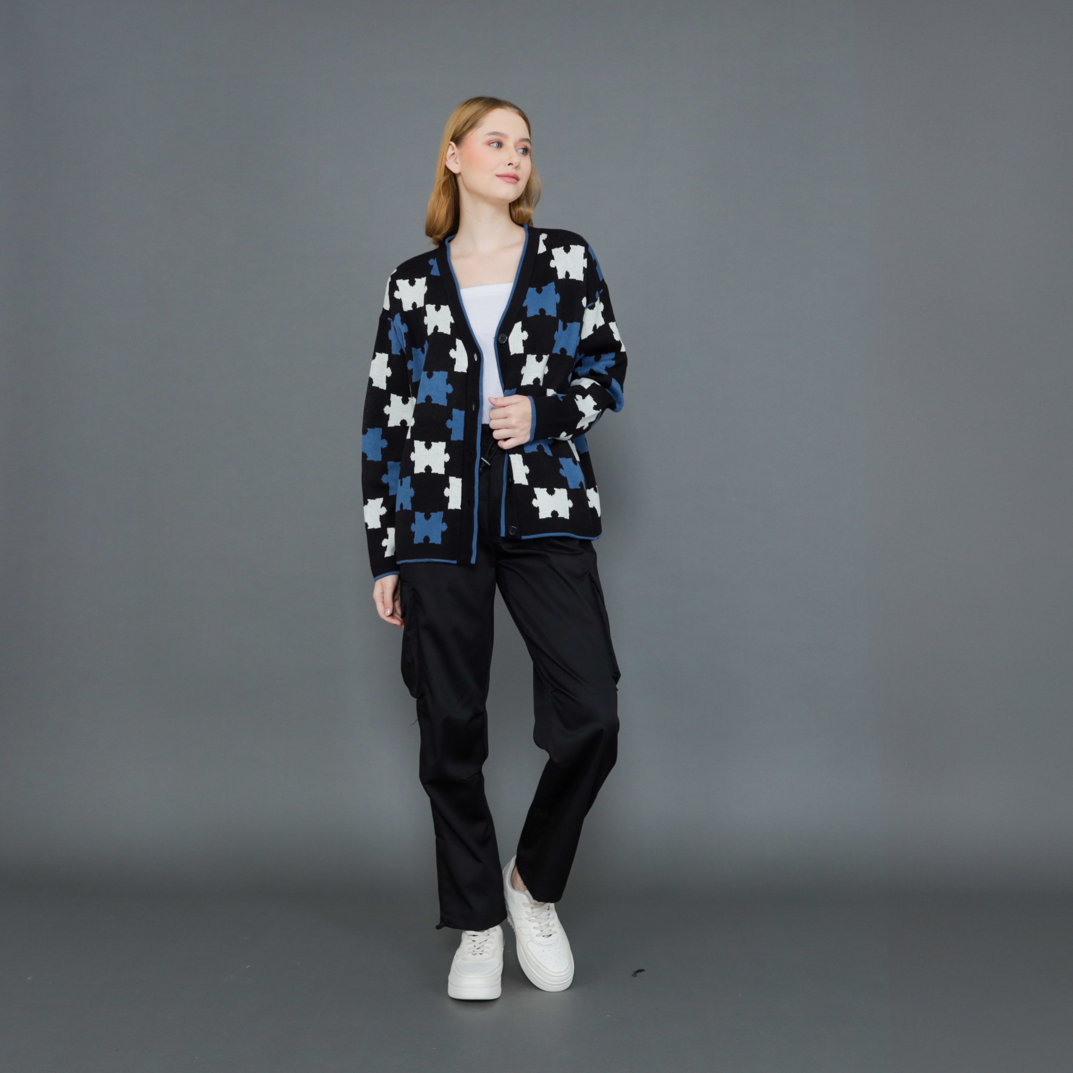 Jigsaw Mono Puzzle Cardigan Oversize Premium