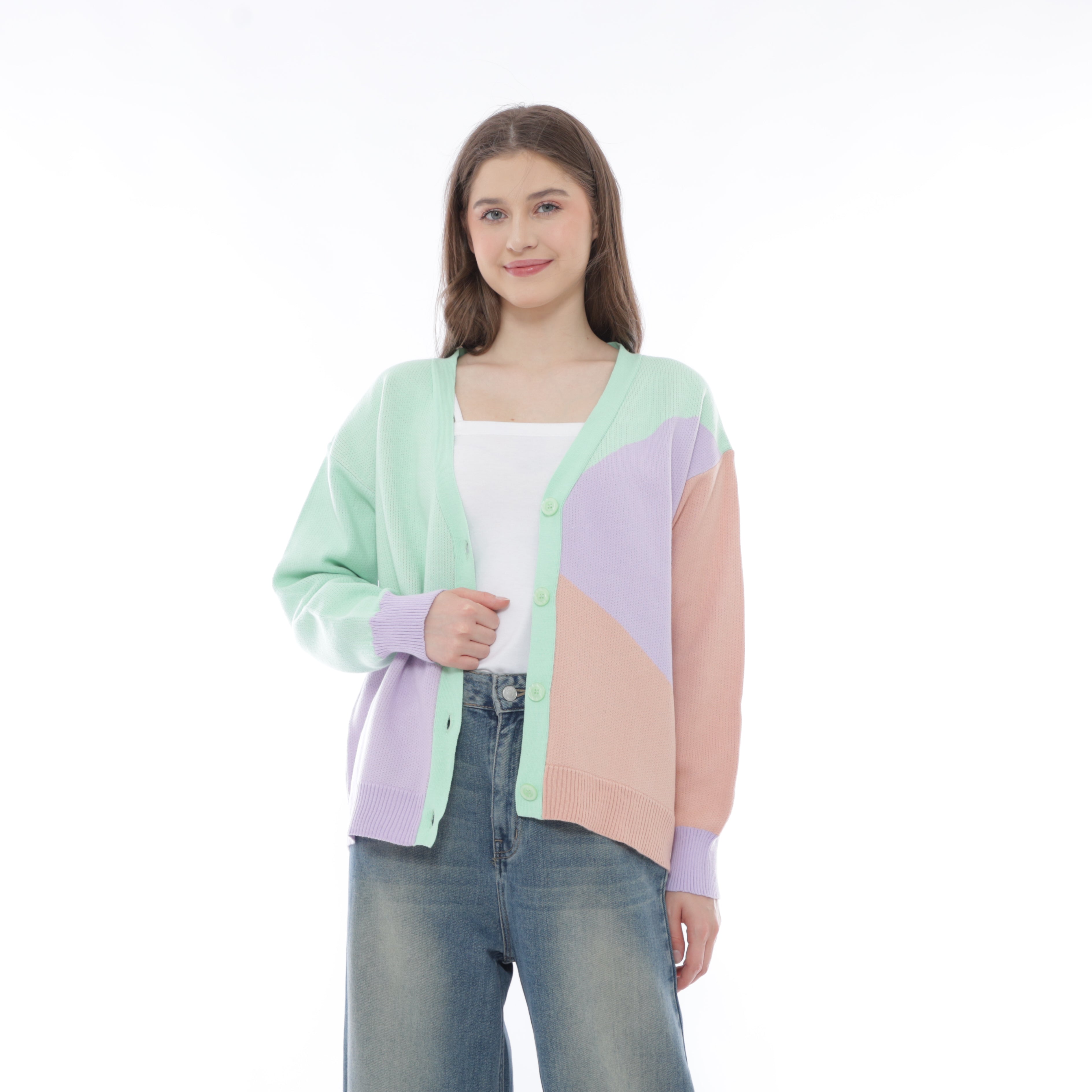 Aurora Cardigan Pastel Colorblock Knit Cardigan