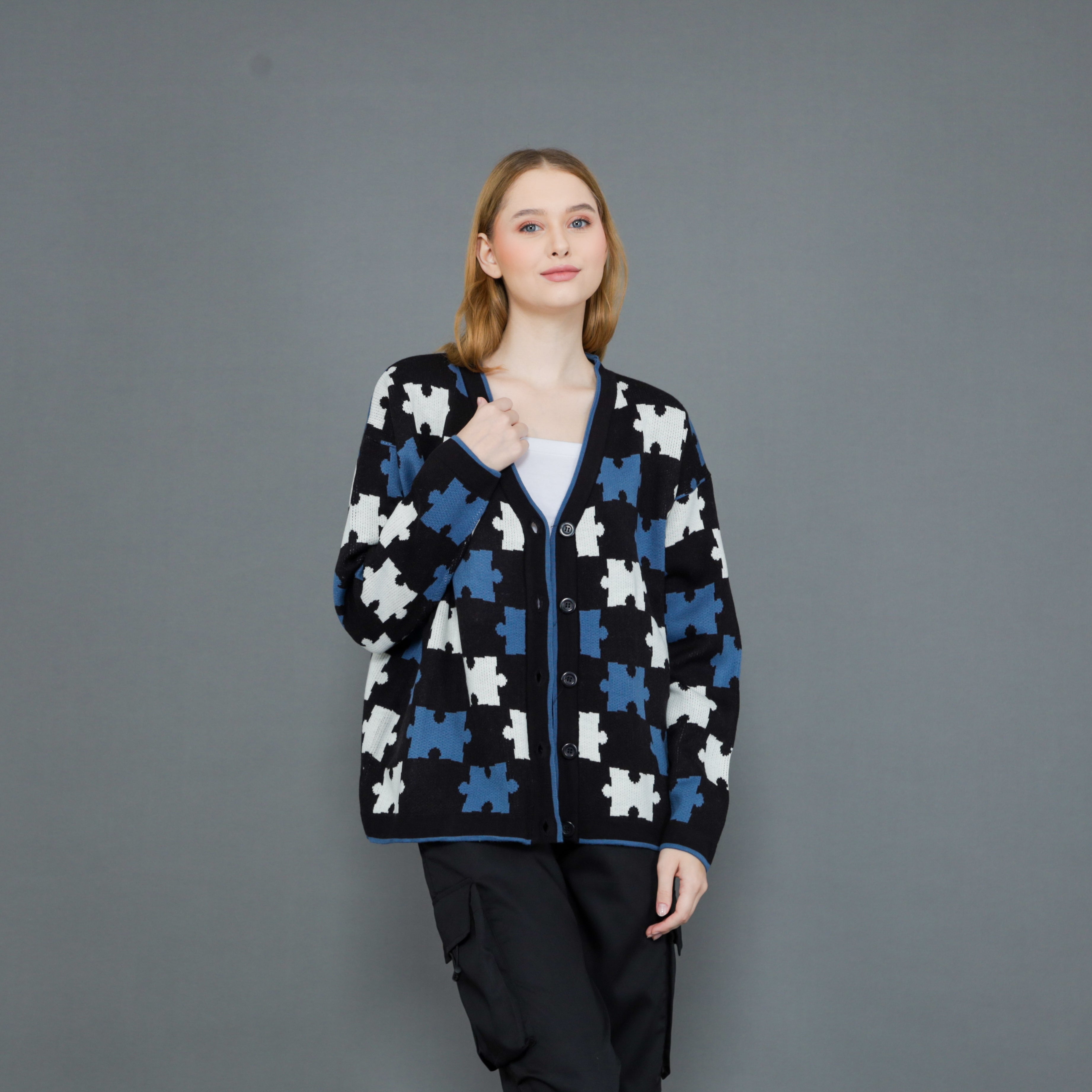 Jigsaw Mono Puzzle Cardigan Oversize Premium