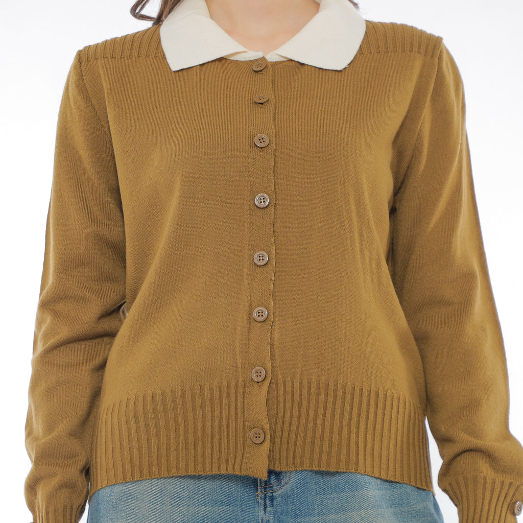 Mika Cardigan Collar Rajut Two Tone Knit Kancing Korean Style