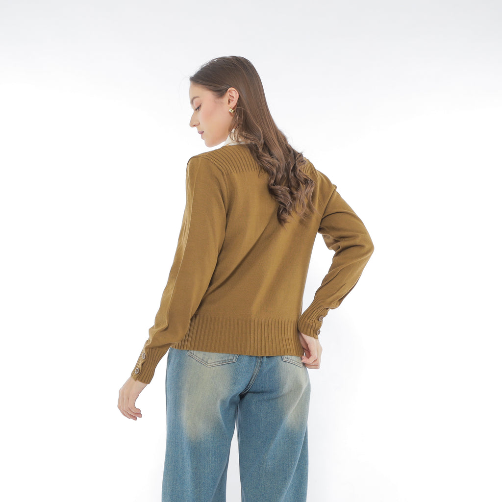 Mika Cardigan Collar Rajut Two Tone Knit Kancing Korean Style