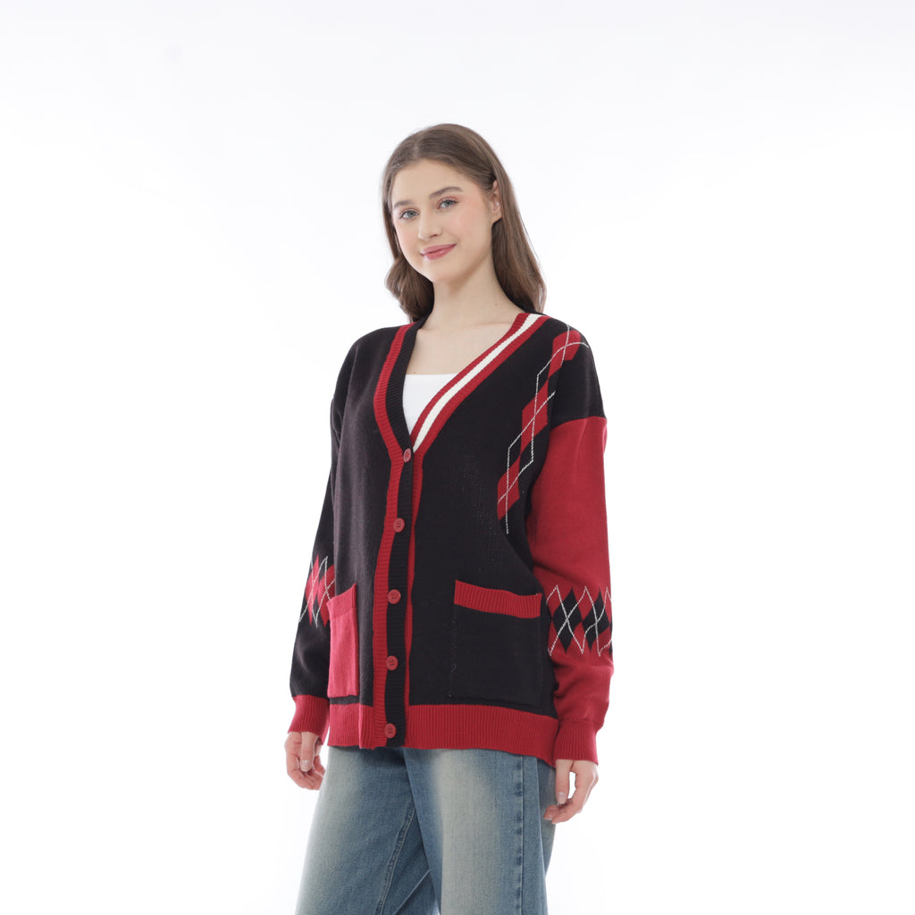 Yancy Oversize Argyle Knit Cardigan