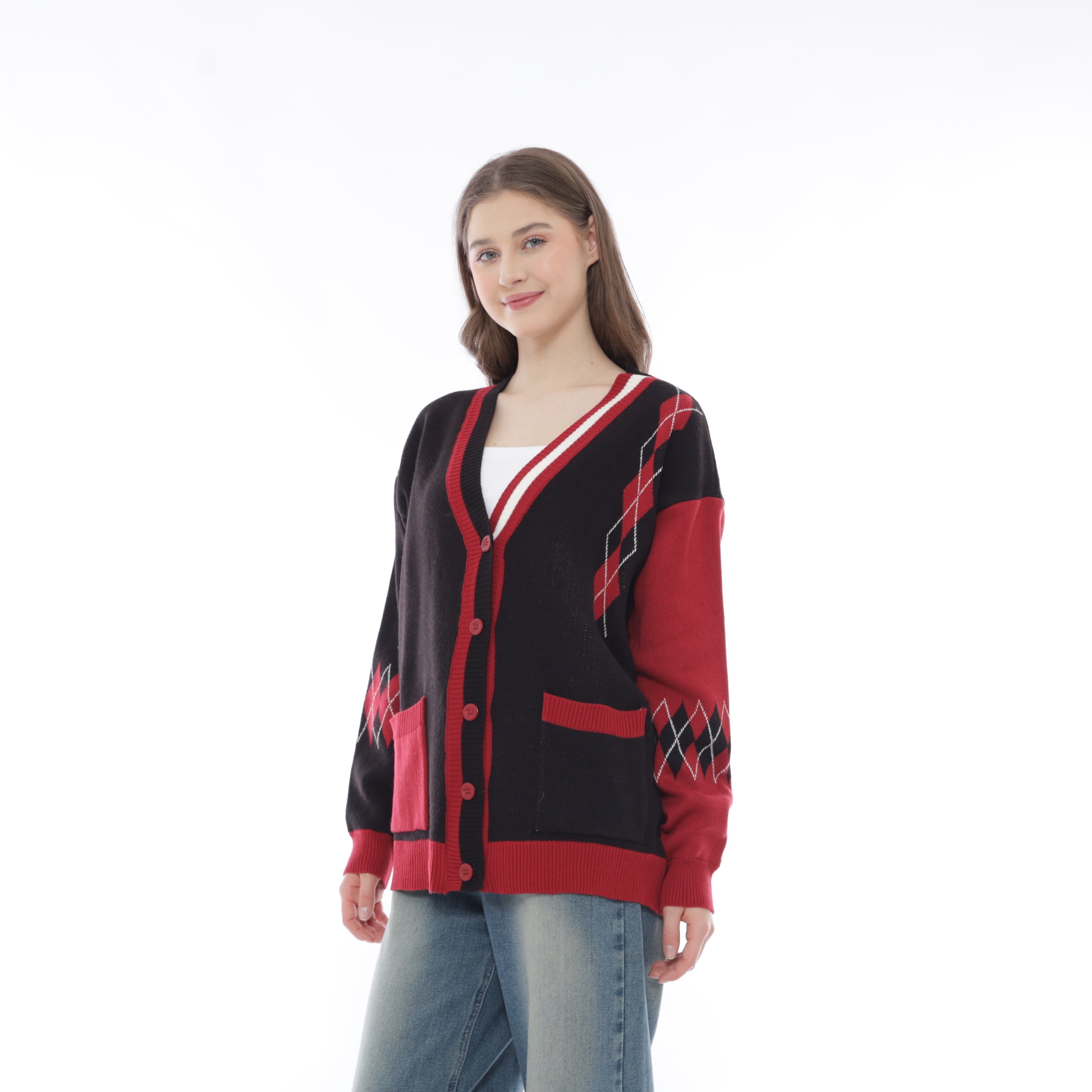 Yancy Oversize Argyle Knit Cardigan