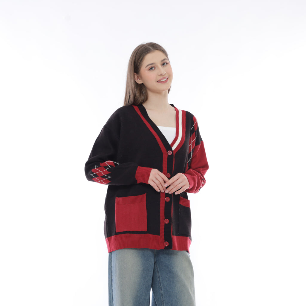 Yancy Oversize Argyle Knit Cardigan