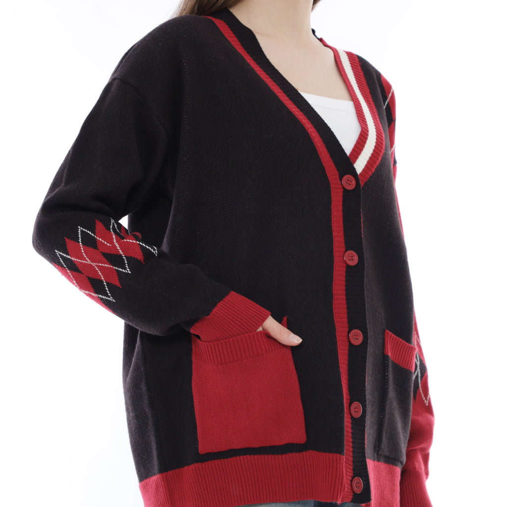 Yancy Oversize Argyle Knit Cardigan