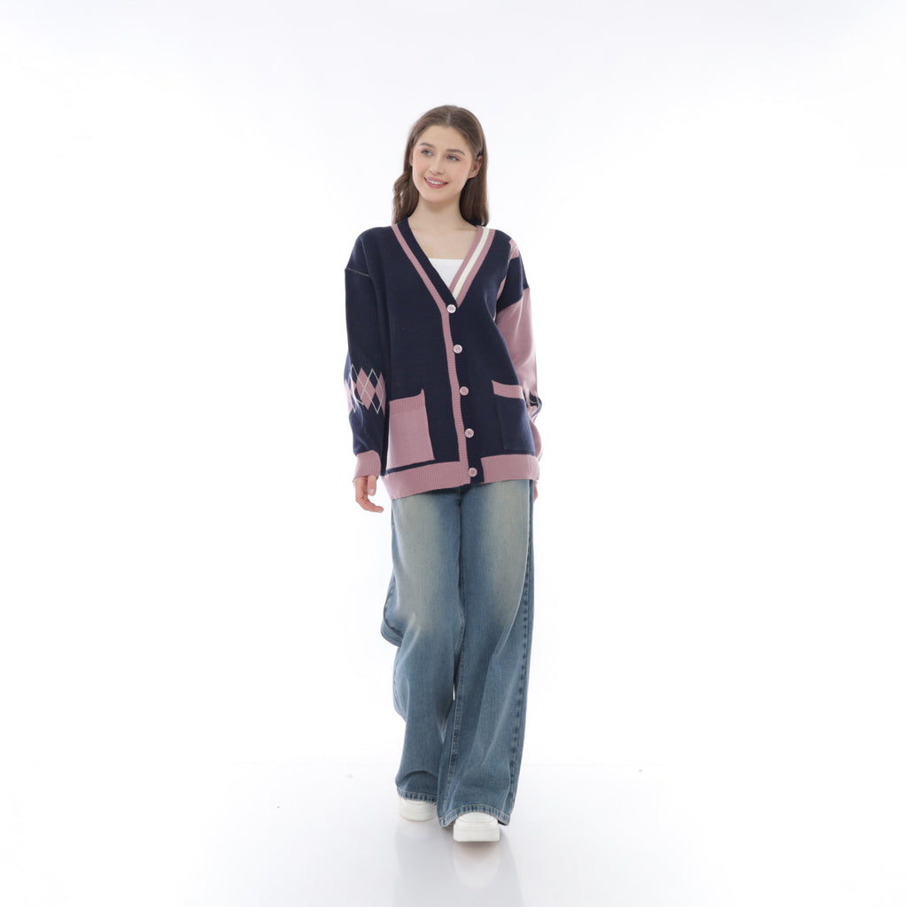 Yancy Oversize Argyle Knit Cardigan
