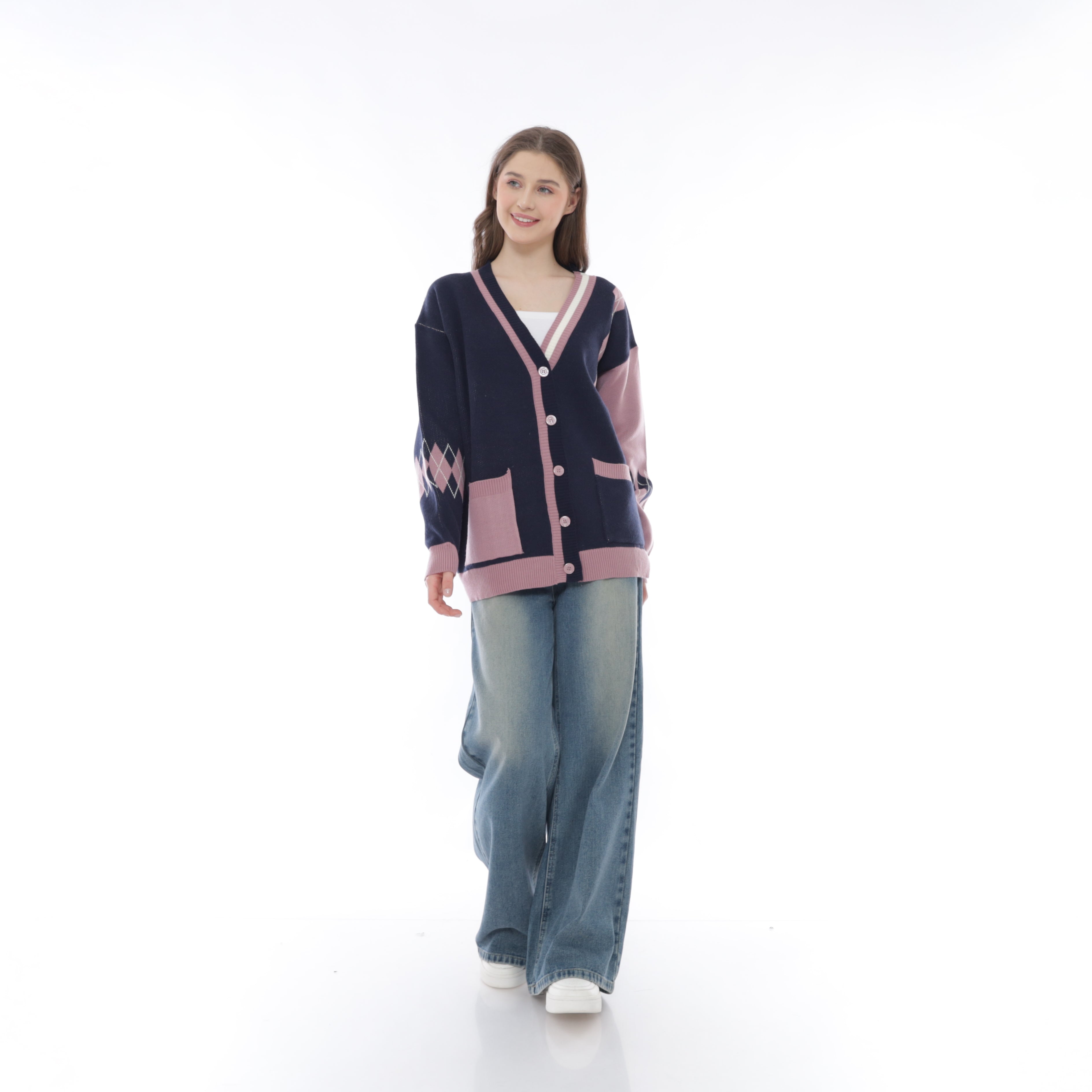 Yancy Oversize Argyle Knit Cardigan