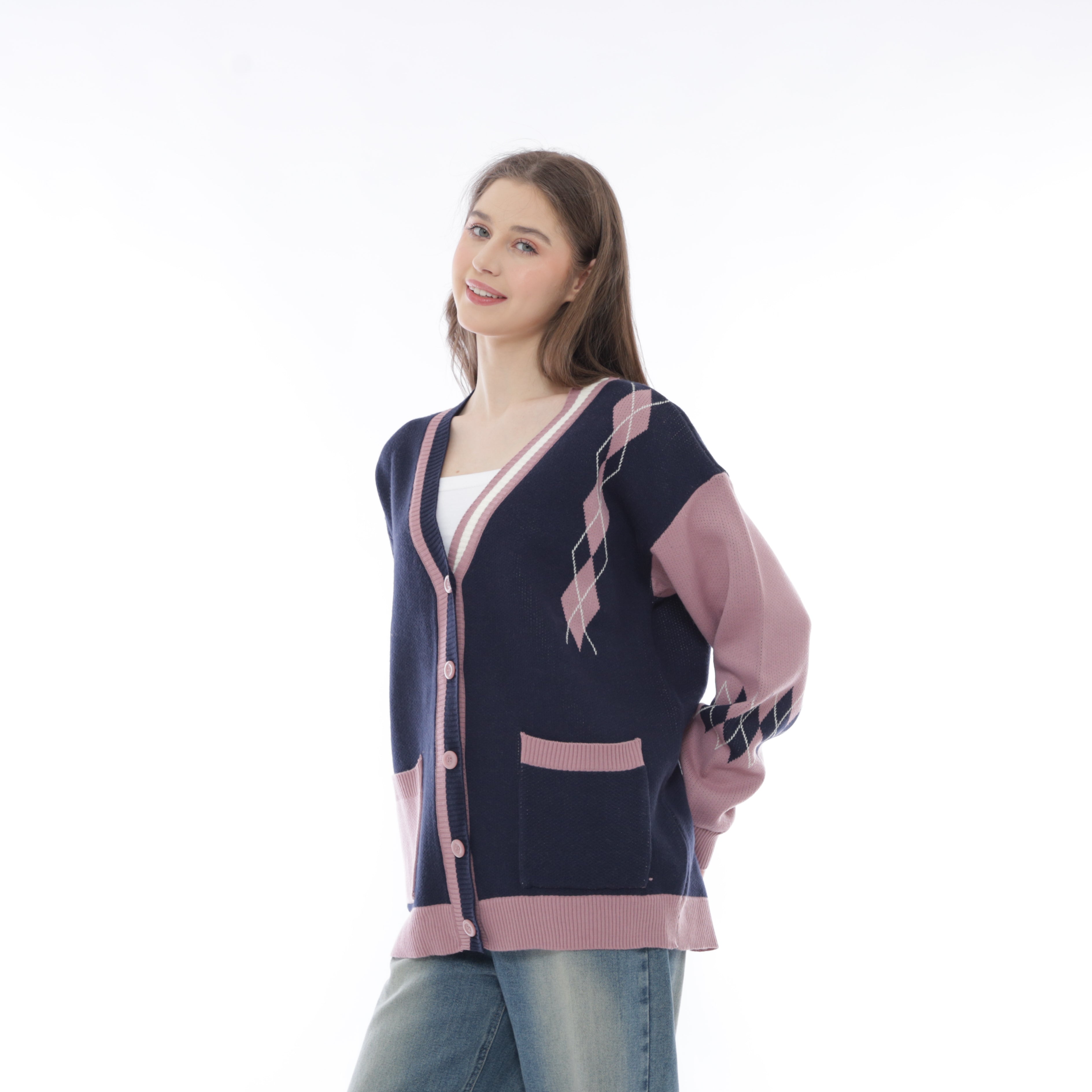 Yancy Oversize Argyle Knit Cardigan