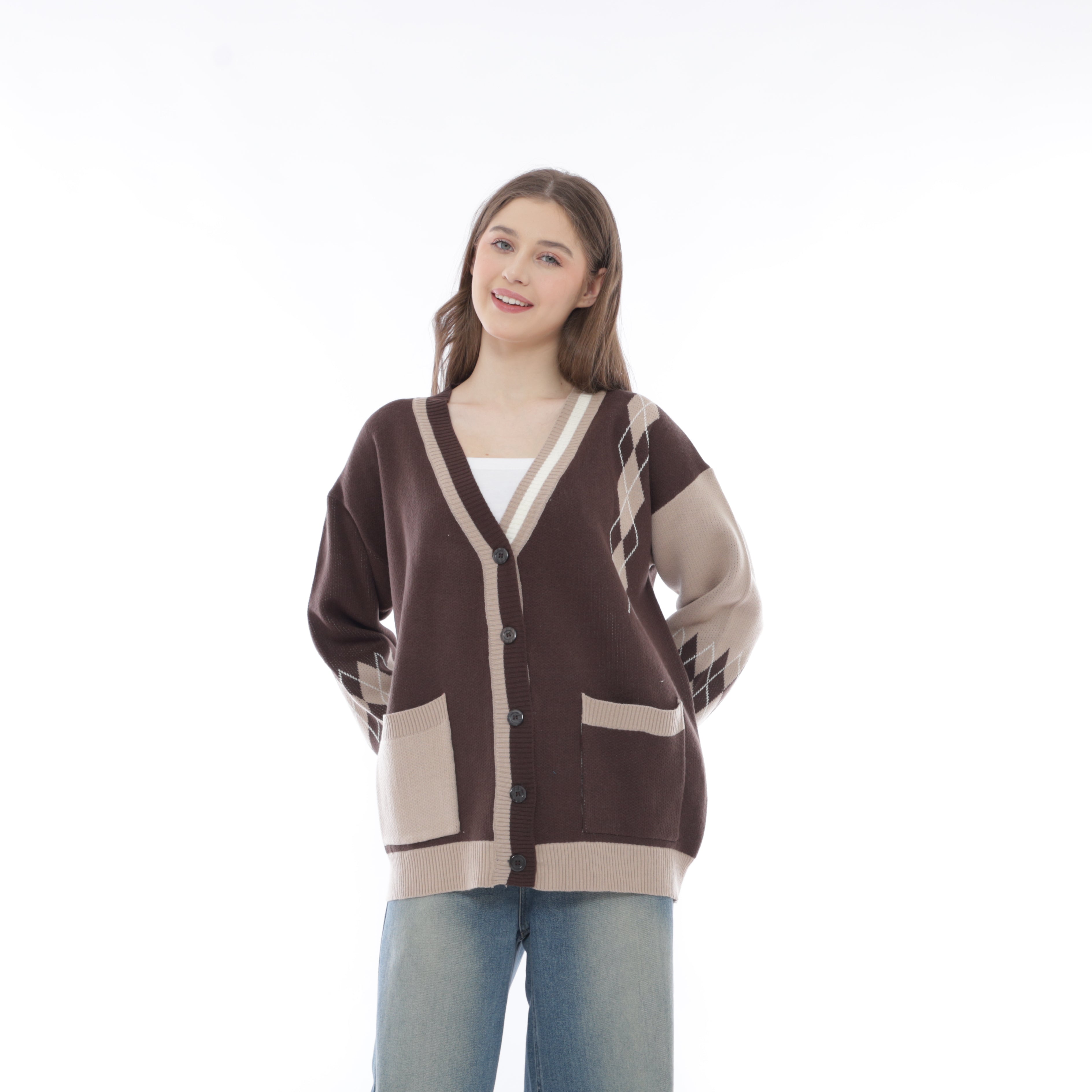 Yancy Oversize Argyle Knit Cardigan