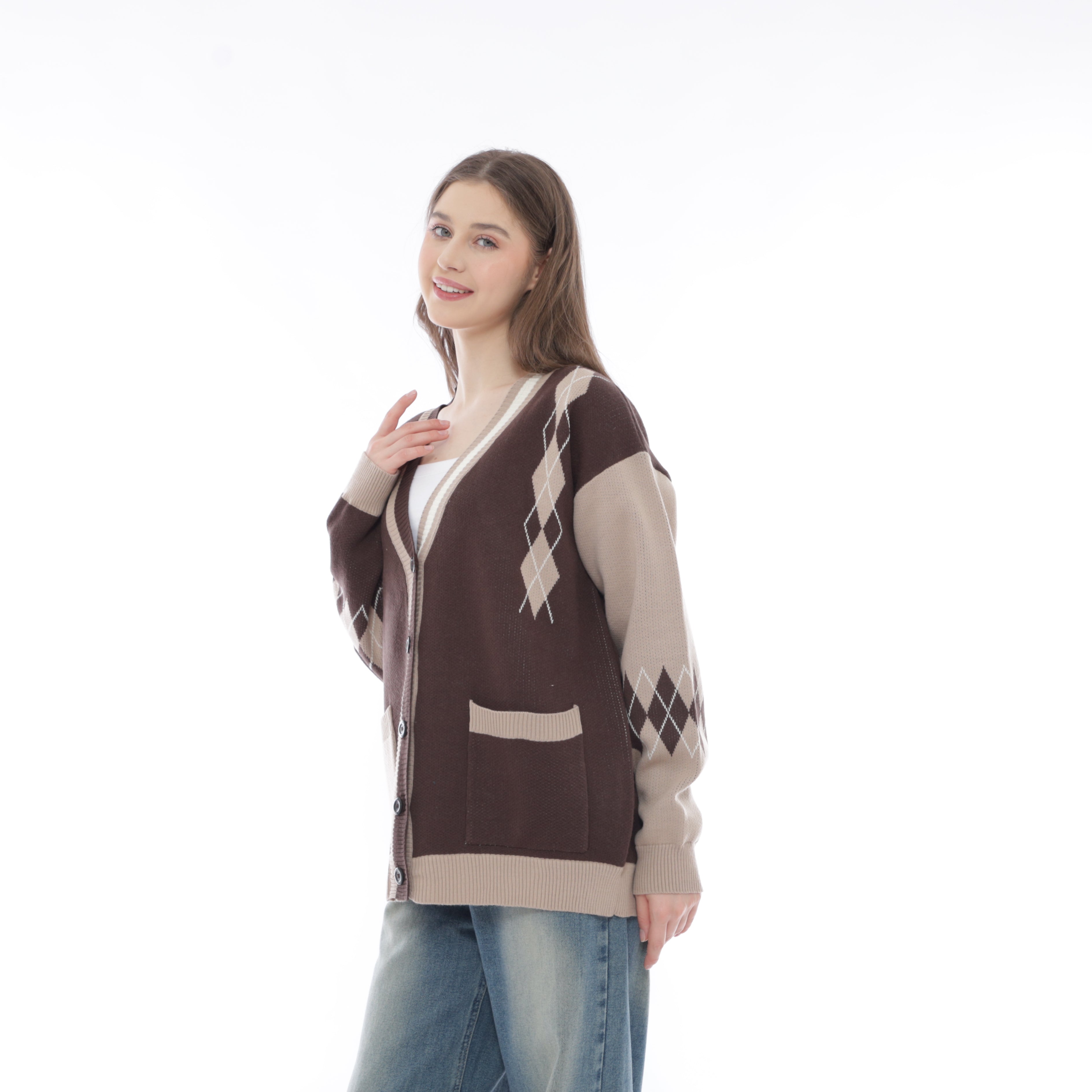 Yancy Oversize Argyle Knit Cardigan
