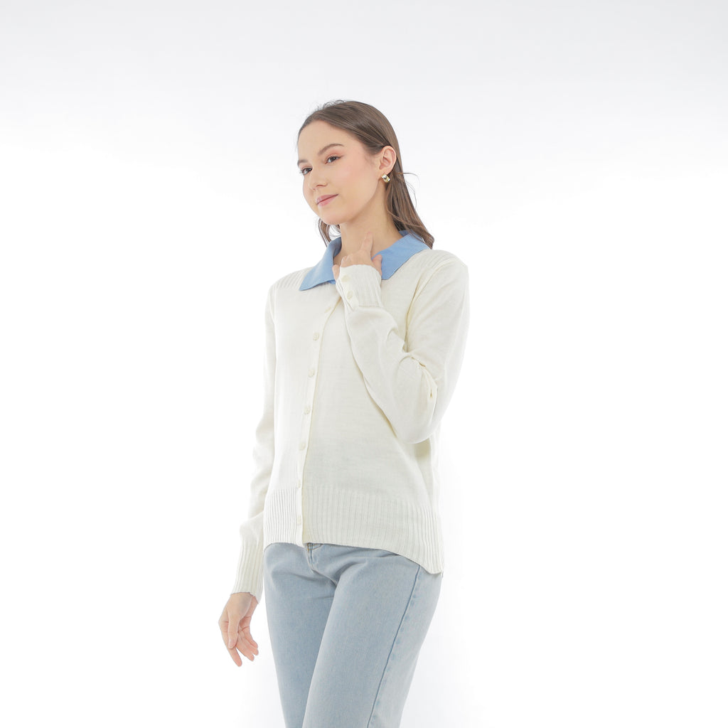 Mika Cardigan Collar Rajut Two Tone Knit Kancing Korean Style