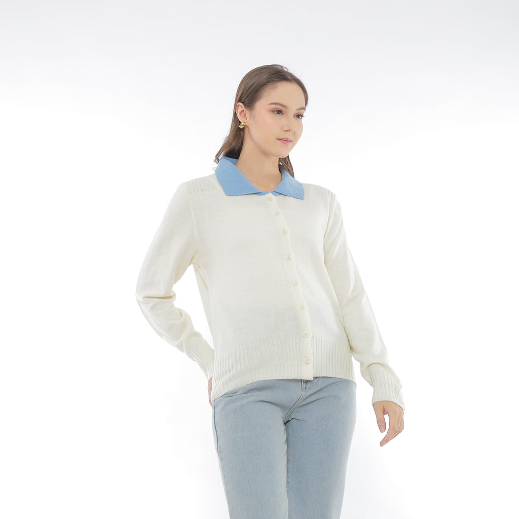 Mika Cardigan Collar Rajut Two Tone Knit Kancing Korean Style